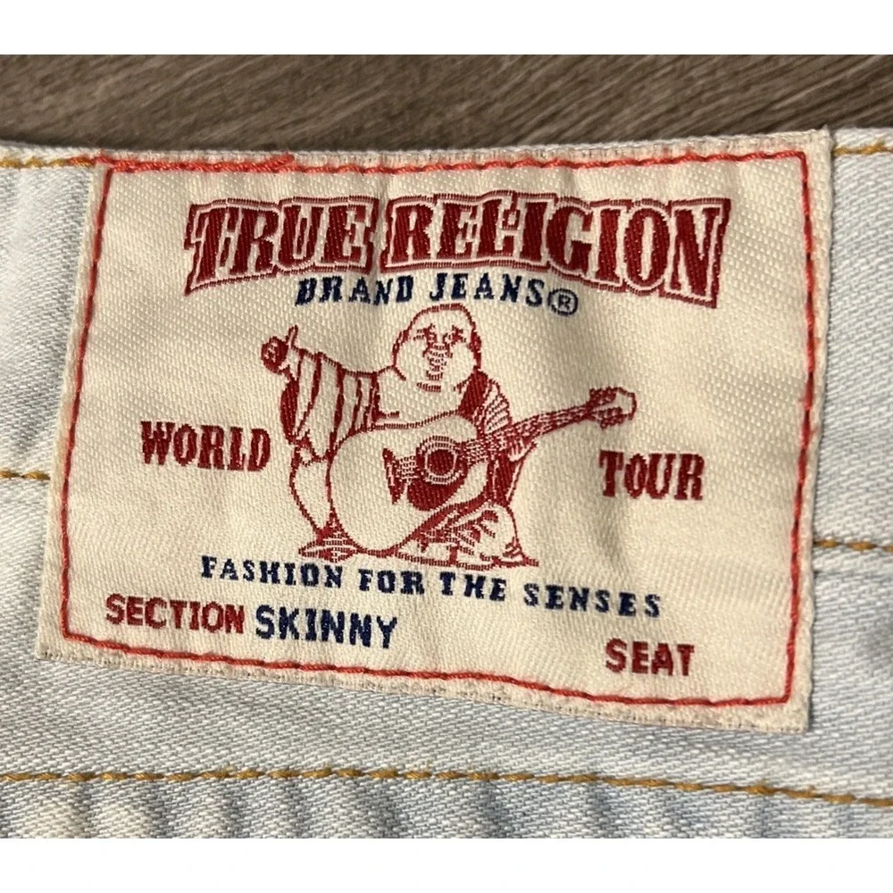 True Religion World Tour Light Wash Men's Skinny Flap Blue Jeans Size 40 (42x34)